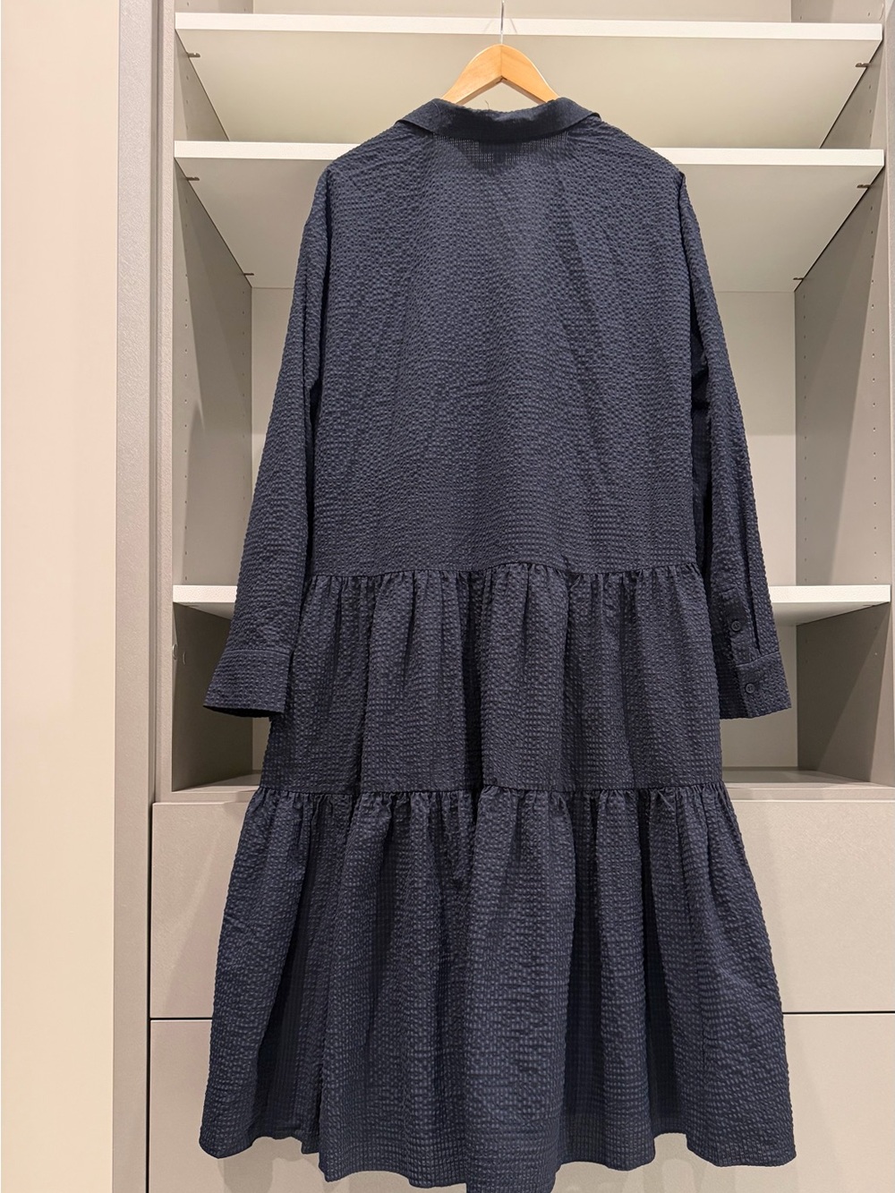 Nordstrom Navy Textured Tiered Long-Sleeve Shirt Dress - Picture 2 of 2